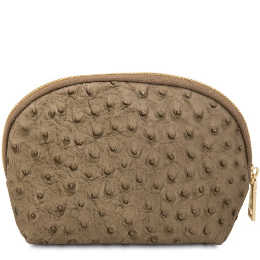 Vera Leather toiletry case in ostrich print leather