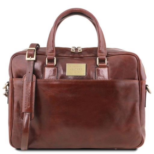 Urbino Leather laptop briefcase 2 compartments with front pocket