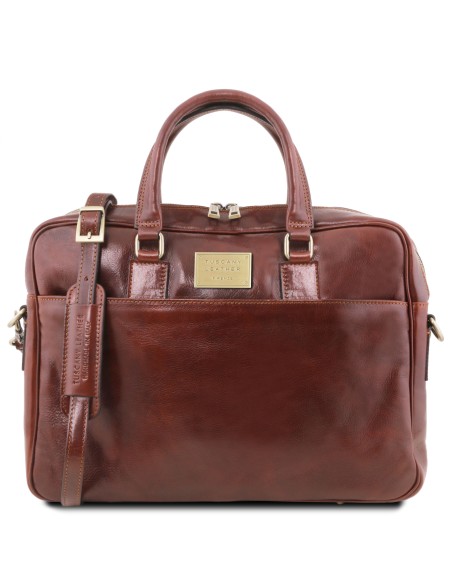 Urbino Leather laptop briefcase 2 compartments with front pocket