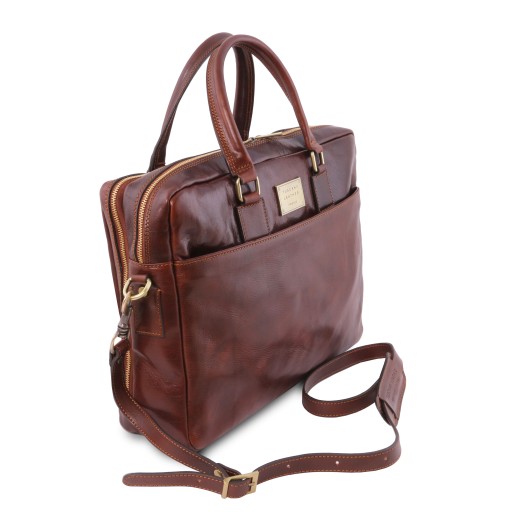 Urbino Notebook Aktentasche aus Leder 2 Facher mit Vorderfach