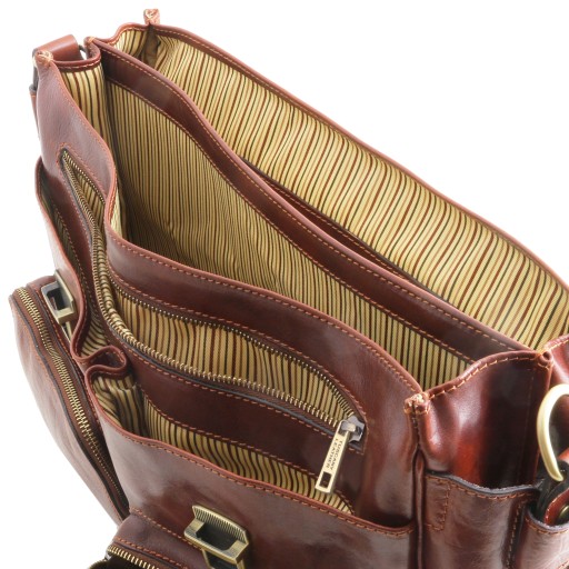 Ventimiglia Leather multi compartment briefcase with front pockets