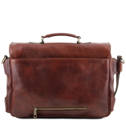 Ventimiglia Leather multi compartment briefcase with front pockets