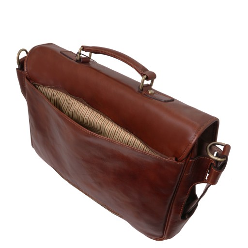 Ventimiglia Leather multi compartment briefcase with front pockets