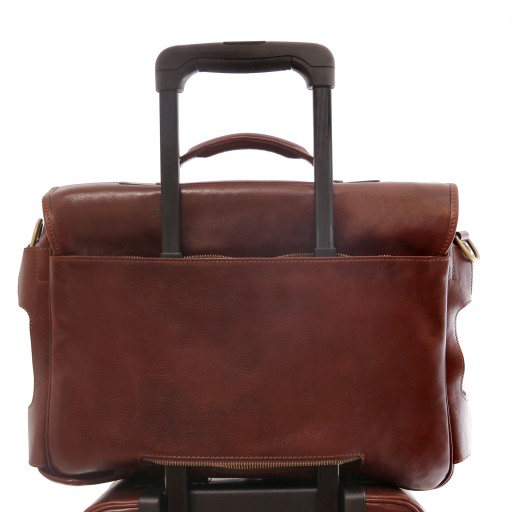 Ventimiglia Leather multi compartment briefcase with front pockets