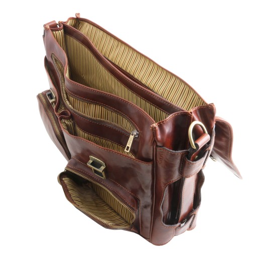 Ventimiglia Leather multi compartment briefcase with front pockets