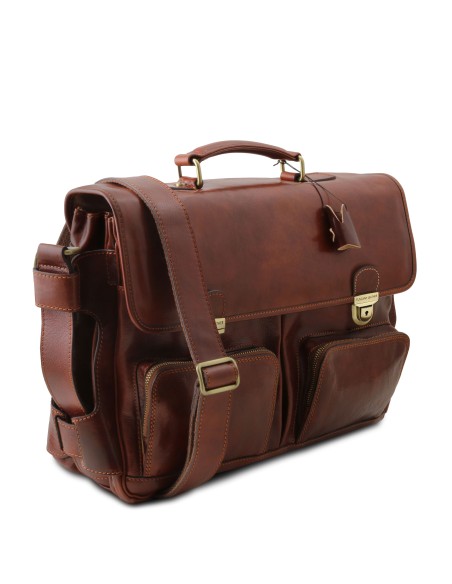 Ventimiglia Leather multi compartment briefcase with front pockets