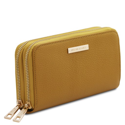 Mira Double zip around leather wallet