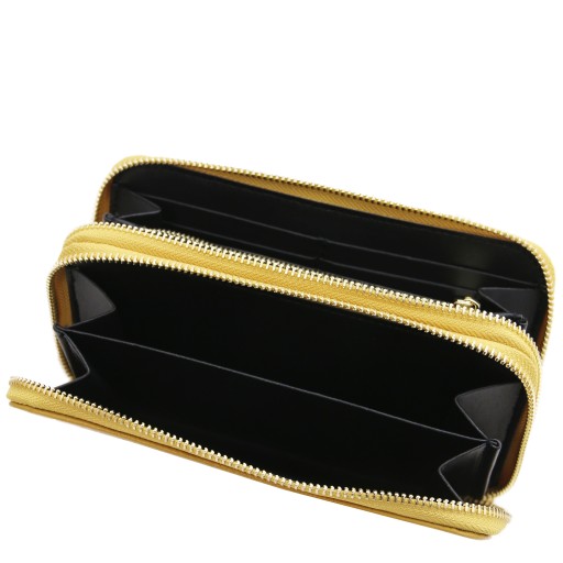 Mira Double zip around leather wallet
