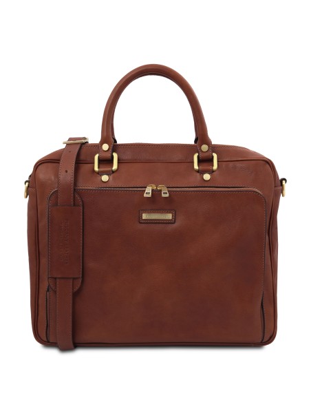 Pisa Leather laptop briefcase with front pocket