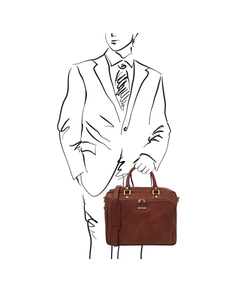 Pisa Leather laptop briefcase with front pocket