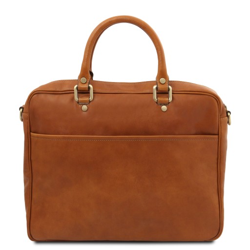 Pisa Leather laptop briefcase with front pocket