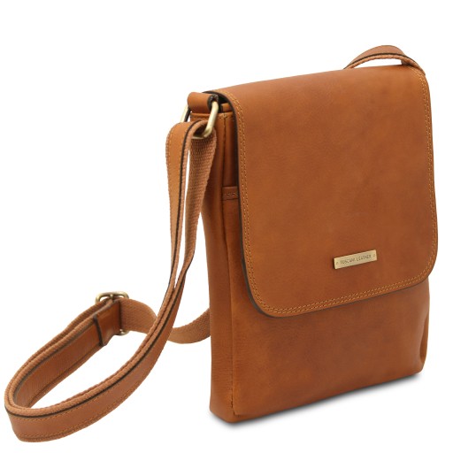 John Leather crossbody bag for men with front zip