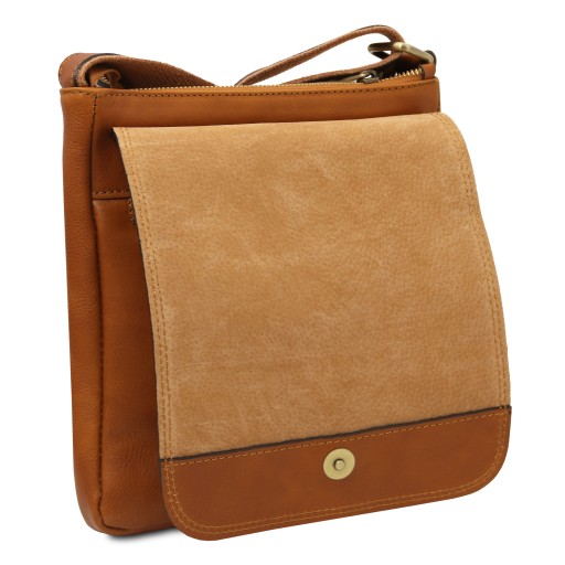 John Leather crossbody bag for men with front zip