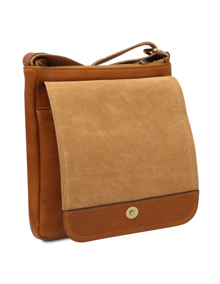 John Leather crossbody bag for men with front zip