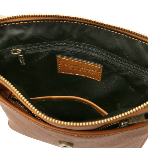 John Leather crossbody bag for men with front zip