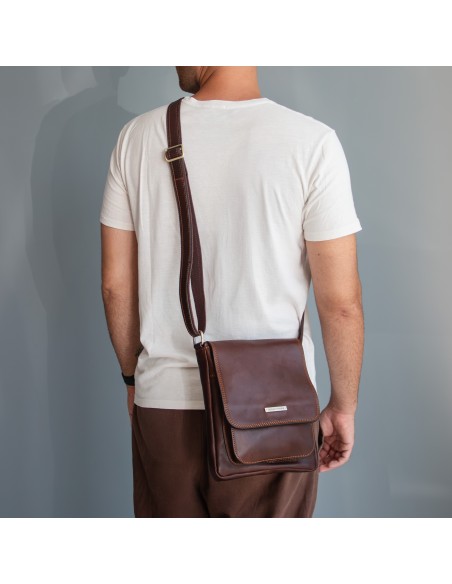 John Leather crossbody bag for men with front zip