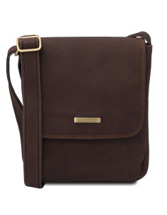 John Leather crossbody bag for men with front zip