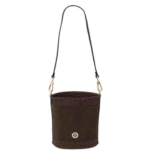 Ostrea Beuteltasche aus Veloursleder und Leder mit Straussenpragung