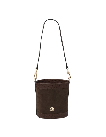Ostrea Suede and ostrich effect printed leather bucket bag