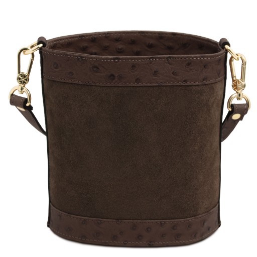Ostrea Beuteltasche aus Veloursleder und Leder mit Straussenpragung