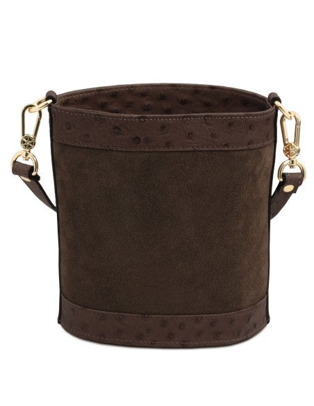 Ostrea Beuteltasche aus Veloursleder und Leder mit Straussenpragung