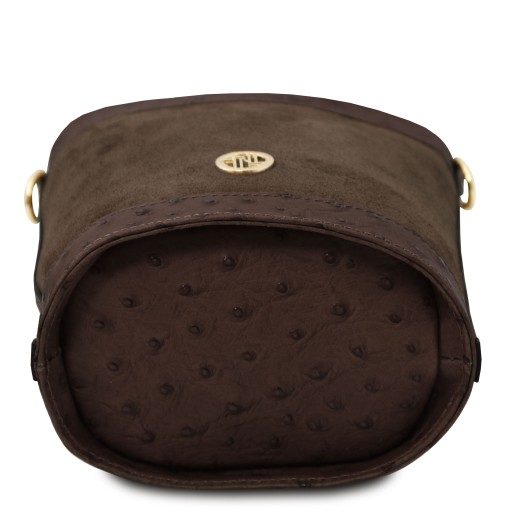 Ostrea Suede and ostrich effect printed leather bucket bag