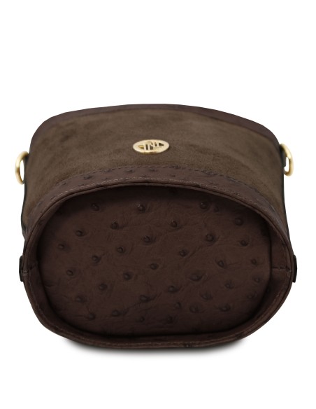 Ostrea Suede and ostrich effect printed leather bucket bag