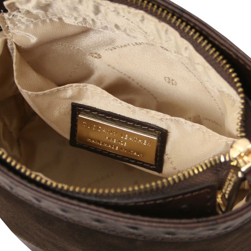 Ostrea Suede and ostrich effect printed leather bucket bag