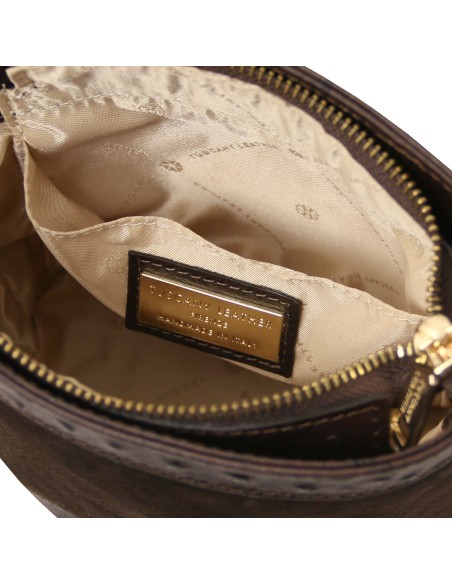 Ostrea Beuteltasche aus Veloursleder und Leder mit Straussenpragung