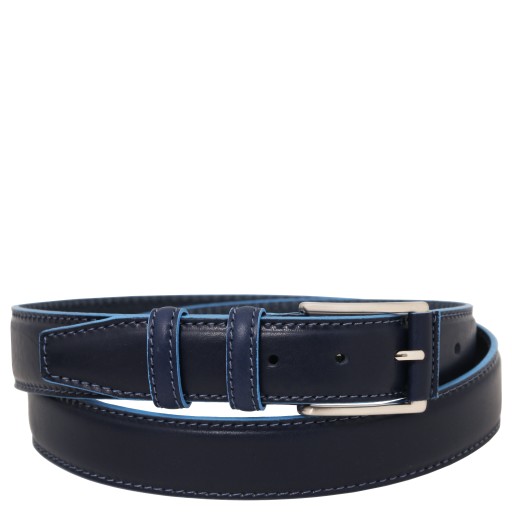 Casual leather belt 35mm with light blue edges 95 cm