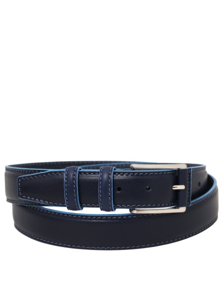 Casual leather belt 35mm with light blue edges 95 cm