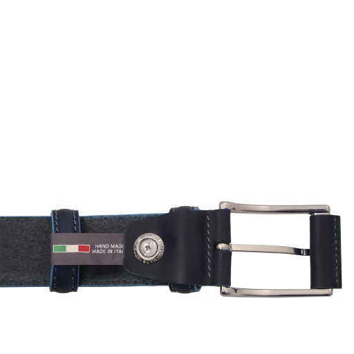 Casual leather belt 35mm with light blue edges 95 cm