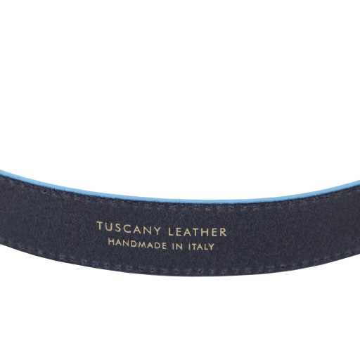 Casual leather belt 35mm with light blue edges 95 cm